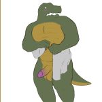  alligator alligatorid anthro blush crocodilian cut_(disambiguation) genitals hi_res humanoid_genitalia humanoid_penis male maodun open_mouth penis reptile scalie slightly_chubby solo towel 