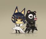  2020 agnes_(animal_crossing) animal_crossing ankha_(animal_crossing) anthro belt clothing domestic_pig dress duo felid feline female footwear hi_res holding_object mammal nintendo raspbearyart simple_background suid suina sus_(pig) video_games 