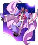  1boy airplane_wing arm_cannon artist_name cape crown decepticon floating highres kyarara_renan licking_lips looking_at_viewer mecha no_humans red_eyes solo space starscream sun thrusters tongue tongue_out transformers weapon 