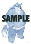  2016 anthro belly black_nose blue_body blue_fur bulge canid canine canis clothing distracting_watermark domestic_dog eyewear fur glasses hi_res humanoid_hands kemono kita_9999 male mammal overweight overweight_anthro overweight_male sample simple_background solo underwear watermark white_background 