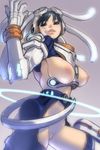  armor bad_id bad_pixiv_id between_breasts black_eyes black_hair breasts king_gainer large_breasts lipstick makeup mecha_musume nipples no_bra no_panties overman_king_gainer sano_toshihide solo thighhighs 