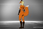  2020 3:2 anthro breasts canid canine digital_media_(artwork) female fox fur gloves_(marking) gradient_background green_eyes grey_background hair hi_res leg_markings mammal markings multicolored_body multicolored_fur multicolored_tail nipples nude orange_body orange_fur orange_tail simple_background smile socks_(marking) solo standing unknown_artist white_body white_fur white_tail 