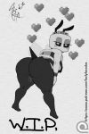  &lt;3 anthro areola arthropod bee bee_(minecraft) big_areola big_breasts big_butt bodily_fluids breasts butt crown female furlyfe_redux genital_fluids genitals greyscale hi_res huge_areola huge_butt hymenopteran insect looking_at_viewer looking_back minecraft monochrome non-mammal_breasts nude patreon patreon_logo pussy pussy_juice solo text thick_thighs unfinished url video_games wings 