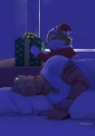  anthro canid canine canis chibi christmas clothing costume domestic_dog duo gift gomeisa hi_res holidays live-a-hero male mammal muscular muscular_male procy rongjie_mini santa_costume short_stack sleeping 