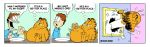  3_fingers 4_fingers after_vore anthro belly big_belly black_stripes blue_clothing blue_shirt blue_topwear brown_hair clothing comic dewlap_(anatomy) dialogue domestic_cat double_chin duo english_text felid feline felis fingers fur garfield_(series) garfield_the_cat hair hi_res human jon_arbuckle looking_pleasured male male/male mammal meme orange_body orange_fur overweight overweight_anthro overweight_male persian_cat sharkvore shirt simple_background speech_bubble stripes tabbycat text thought_bubble topwear vore window 