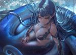  blue_hair cropped long_hair mermaid pointed_ears tail wet yi_cat 