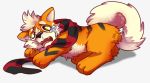  3_toes absurd_res bodily_fluids cries cute_fangs facial_tuft feral fluffy fluffy_cheeks fluffy_tail fur green_eyes growlithe hair hi_res laying_on_floor lying male murzikteijiro nintendo nose_tuft on_side open_mouth orange_body orange_fur paws pok&eacute;mon pok&eacute;mon_(species) raised_tail regret sad scarf snot solo tanashi tears_of_pain toes video_games white_body white_fur white_hair 