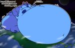  2019 3_toes 4_fingers alien anthro belly big_belly blue_body blue_claws blue_fur blue_nipples blue_nose blue_pawpads chest_tuft claws crush dialogue disney duo earth english_text experiment_(lilo_and_stitch) fingers fur giga hyper hyper_belly lilo_and_stitch lips macro male moon morbidly_obese morbidly_obese_anthro morbidly_obese_male navel nipples obese obese_anthro obese_male outline overweight overweight_anthro overweight_male pawpads planet puffed_cheeks small_tail snozzy solo_focus space stitch_(lilo_and_stitch) text toe_claws toes tuft 