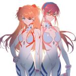  2girls @ blue_eyes bodysuit brown_hair bystander interface_headset long_hair makinami_mari_illustrious multiple_girls neon_genesis_evangelion orange_hair plugsuit skin_tight souryuu_asuka_langley white_bodysuit 