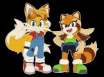 2020 anthro bandage blue_eyes canid canine clothing duo eyewear female footwear fox fur gloves goggles goggles_on_head handwear male mammal marine_the_raccoon miles_prower nowykowski7 open_mouth open_smile procyonid raccoon simple_background smile sonic_the_hedgehog_(series) teeth video_games 