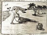  4:3 anthro ball beach beach_ball bikini bra breasts cleavage clothed clothing disney female ggd15 inflatable judy_hopps lagomorph leporid looking_at_viewer mammal micro_bikini monochrome no_navel outside palm_tree plant pool_toy pose rabbit sand sea seaside sky solo swimwear traditional_media_(artwork) tree under_boob underwear water zootopia 