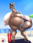  animate_inanimate anthro beach big_butt bikini bikini_bottom blues64 butt cervid clothed clothing female hi_res huge_butt hyper hyper_butt inflatable living_inflatable looking_back mammal marauder6272 nipples seaside solo swimwear thick_thighs topless umbrella 