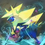  alternate_color claws commentary creature electricity english_commentary fangs full_body gen_3_pokemon manectric mega_manectric mega_pokemon no_humans pinkgermy pokemon pokemon_(creature) purple_eyes shiny_pokemon signature solo sparkle 