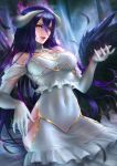  albedo_(overlord) dress horns nopan nudtawut_thongmai overlord thighhighs wings 