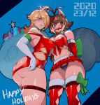  2girls antenna_hair arms_behind_back ass ball_gag bdsm biting black_panties blazblue blonde_hair blue_background blue_lipstick blush bondage bound bound_arms bow breasts brown_eyes choker christmas cleavage commentary covered_nipples crossover crown dildo dress earrings elbow_gloves english_commentary eyebrows_visible_through_hair gag gagged garters gloves green_choker hair_over_one_eye highleg highleg_panties highres holly impossible_clothes impossible_dress jewelry large_breasts lip_biting lipstick makeup makoto_nanaya mario_(series) medium_hair microdress microskirt multicolored_hair multiple_girls no_panties nyantcha off-shoulder_dress off_shoulder panties red_bow red_dress red_gloves red_legwear red_ribbon red_skirt ribbon ribbon_bondage ribbon_bra rosalina sack sex_toy short_hair skirt standing star_(symbol) star_earrings super_mario_galaxy thick_thighs thighhighs thighs too_many too_many_sex_toys topless two-tone_hair underboob underwear white_gloves 