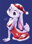  2020 anthro blue_background breasts christmas christmas_clothing christmas_headwear clothing dipstick_ears disney dogear218 female fur grey_body grey_fur hat headgear headwear holidays judy_hopps lagomorph leporid looking_at_viewer mammal meme meme_clothing multicolored_ears open_mouth pink_nose purple_eyes rabbit santa_hat simple_background solo sweater topwear virgin_killer_sweater zootopia 