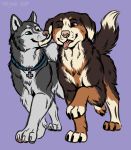 2020 ambiguous_gender brown_body brown_fur canid canine canis collar digital_media_(artwork) domestic_dog duo feral fur mammal marjani paws simple_background 