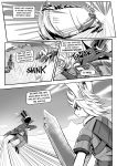  absurd_res anthro carpetwurm clothed clothing coat comic conditional_dnp detailed_background dialogue english_text fully_clothed greyscale hair hat headgear headwear hi_res lagomorph leporid male mammal melee_weapon monochrome rabbit sword text top_hat topwear trenchcoat unknown_species video_games weapon webcomic 