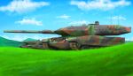 absurdres caterpillar_tracks cloud commentary_request day grass ground_vehicle highres iron_cross leopard_2 military military_vehicle motor_vehicle no_humans original scenery sky tank tomy8492 weapon 