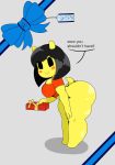  anthro bent_over big_breasts big_butt black_hair blush bow_(disambiguation) breasts butt clothed clothing digital_media_(artwork) fan_character female gift hair half_naked hi_res huge_butt looking_at_viewer mammal nr_ac simple_background smile solo text thick_thighs yellow_body 