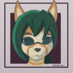  1:1 anthro canid canine cute_face female fennec fox green_eyes green_hair hair hardenonn hi_res mammal simple_background solo tagme 