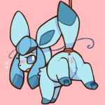  1:1 2017 3_toes anus black_nose blue_body blue_eyes blue_fur blue_pawpads bodily_fluids bound butt digital_media_(artwork) eeveelution female feral fur genitals glaceon looking_at_viewer looking_back nintendo open_mouth pawpads pink_background pok&eacute;mon pok&eacute;mon_(species) pussy raised_hindleg raised_tail rear_view rope simple_background solo submissive submissive_female sweat toes tongue video_games wolfwithwing worried 