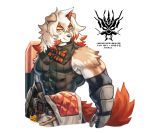  2020 anthro arknights canid canine canis clothing domestic_dog fur hair hi_res horn hung_(arknights) male mammal multicolored_body multicolored_fur multicolored_hair orange_body solo video_games white_hair wolfmalro 