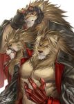  2020 abs anthro arknights blood bodily_fluids clothing felid fur hair hi_res lion male mammal muscular muscular_anthro muscular_male pantherine pecs rabbity simple_background 