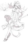  1girl :3 ahoge angry animal_ear_fluff animal_ears bell cat_ears clenched_teeth dress gloves greyscale hagioshi hair_bell hair_ornament highres holding holding_staff mad_mew_mew monochrome multiple_views open_mouth pom_pom_(clothes) simple_background sketch sparkle staff sweat teeth thighhighs undertale 