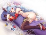  1girl :d animal_ears ass bell_(angelicalary) between_legs black_gloves blue_hair blush boots breasts brown_legwear christmas commentary_request curly_hair detached_sleeves erune ferry_(granblue_fantasy) full_body fur-trimmed_boots fur-trimmed_sleeves fur_trim ghost gloves granblue_fantasy hair_between_eyes heart high_heel_boots high_heels jewelry legs legs_folded long_hair looking_at_viewer looking_up lying masturbation medium_breasts nude on_side open_mouth partially_visible_vulva pillow pillow_hug pillow_sex pussy_juice pussy_juice_stain pussy_juice_trail red_sleeves ruby_(gemstone) sapphire_(gemstone) sideboob single_earring small_breasts smile solo star_(symbol) thigh_boots thighhighs thighs very_long_hair whip wide_sleeves yellow_eyes 