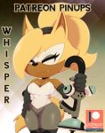  absurd_res anthro bigdon1992 blonde_hair canid canine canis clothed clothing english_text eyes_closed female fur hair hi_res idw_publishing mammal patreon solo sonic_the_hedgehog_(comics) sonic_the_hedgehog_(idw) sonic_the_hedgehog_(series) text weapon whisper_the_wolf wispon wolf 