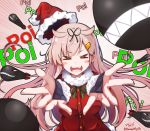  &gt;_&lt; 1girl artist_name baileys_(tranquillity650) black_gloves black_ribbon blonde_hair blush_stickers buttons christmas emphasis_lines fang fingerless_gloves gloves hair_flaps hair_ornament hair_ribbon hairclip hat highres kantai_collection long_hair open_mouth poi remodel_(kantai_collection) ribbon santa_costume santa_hat signature smile solo torpedo twitter_username upper_body yuudachi_(kantai_collection) 