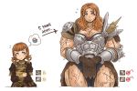  age_comparison annette_fantine_dominic armor breasts brown_hair cleavage dual_persona fire_emblem fire_emblem:_three_houses gameplay_mechanics garreg_mach_monastery_uniform light_blush muscular muscular_female pelt pelvic_curtain shoulder_spikes smile spikes sweat thick_thighs thighs tobatoinu veins veiny_thighs 