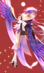  1girl breasts cleavage closed_eyes dr4v3n feathered_wings feathers hair_ornament highres itsumade_(onmyoji) japanese_clothes long_hair monster_girl onmyoji purple_hair solo wide_sleeves winged_arms wings 