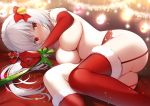  bondage christmas elbow_gloves gloves long_hair miko_92 red_eyes stockings white_hair 