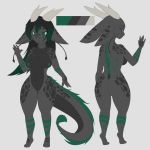  1:1 5_fingers anthro anzu_kaminaga asian_mythology black_hair breasts butt_from_the_front countershading dragon east_asian_mythology eastern_dragon featureless_breasts featureless_crotch female fingers front_view fur gradient_hair green_body green_eyes green_fur green_hair grey_body grey_skin hair hi_res horn long_hair model_sheet mythology nipples non-mammal_breasts nude rear_view reverse_countershading scales scalie short_stack simple_background small_feet solo tail_tuft thick_tail thick_thighs thigh_gap tuft whiskers white_background wide_hips zoyler 