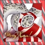  1:1 ai&#039;lu_(law_of_love) anthro big_butt butt butt_shot christmas clothing felid female fur grey_body grey_fur holidays law_of_love legwear mammal pantherine patreon postcard raf_art snow_leopard solo spots stockings tail_tuft tuft 