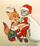  2020 anthro canid canine christmas christmas_clothing christmas_headwear clothing costume disney english_text fennec finnick fox fur gift_box grey_body grey_fur hat headgear headwear holidays judy_hopps lagomorph leporid mammal mortic_ox nick_wilde one_eye_closed orange_body orange_fur pacifier purple_eyes rabbit red_fox santa_costume santa_hat simple_background sitting smile standing tan_body tan_fur text tongue tongue_out trio zootopia 