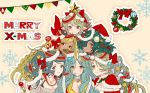  6+girls :&lt; ahoge anat_(granblue_fantasy) artist_request blonde_hair blush bow braid breasts brown_eyes candy candy_cane choker christmas christmas_ornaments cleavage de_la_fille drill_hair eyebrows food granblue_fantasy green_eyes green_hair grey_eyes hair_bow hair_ornament hair_over_one_eye harvin heart heart_necklace helel_ben_shalem herja highres horns kolulu_(granblue_fantasy) looking_at_viewer mimlememel mistletoe multicolored_hair multiple_girls official_art one_eye_closed pacifier pinecone pointy_ears ponytail purple_eyes red_eyes santa_costume single_braid single_horn smile smirk star_(symbol) star_hair_ornament twin_drills upper_body wreath 