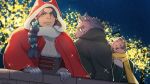  16:9 anthro bathym bovid braided_hair canid canine canis caprine christmas christmas_clothing clothing demon eyewear fur glasses goat group hair holidays horn humanoid ituduki_aaa lucifuge male mammal mephistopheles_(tas) purple_body purple_fur scarf tokyo_afterschool_summoners video_games widescreen wolf 