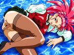  ass green_eyes hair_pulled_back hakubi_washuu long_sleeves older pussy red_hair solo spiked_hair spread_pussy tenchi_muyou! thighhighs tukasa uncensored 