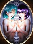  blue_hair breast_press breasts character_request large_breasts masaki_aeka_jurai mirror multiple_girls nude purple_hair symmetrical_docking tenchi_muyou! 