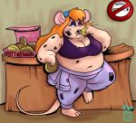  anthro breasts chip_&#039;n_dale_rescue_rangers cleavage clothed clothing dessert disney doughnut female food gadget_hackwrench hi_res mammal mouse murid murine obese obese_anthro obese_female overweight overweight_anthro overweight_female rodent royaljellysandwich solo 