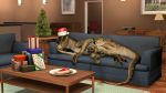  16:9 2020 3d_(artwork) 4k absurd_res apartment beef christmas christmas_clothing christmas_headwear christmas_tree claws clothing detailed_background digital_media_(artwork) dinosaur dromaeosaurid echo_(jurassic_world) female feral food furniture gift hand_on_head hat headgear headwear hi_res holidays inside ivorylagiacrus jurassic_park jurassic_world looking_at_viewer lying meat on_side paws plant raised_leg reptile santa_hat scalie sharp_claws smile sofa solo source_filmmaker steak suggestive teeth theropod toes tree universal_studios velociraptor widescreen 