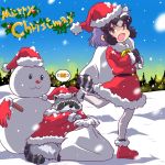  1:1 2020 animal_humanoid arai-san christmas christmas_clothing christmas_headwear clothing costume feral fur grey_body grey_fur group hat headgear headwear holidays humanoid humanoid_hands kemono_friends mammal mammal_humanoid outside procyonid procyonid_humanoid raccoon raccoon_humanoid santa_claus santa_costume santa_hat sitting snow snowman text umikazenet3 