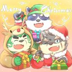  1:1 anthro canid canine canis christmas christmas_clothing clothing domestic_dog eyebrows fur gift green_body green_fur grey_body grey_fur harima holidays live-a-hero male mammal mokdai moritaka noichi_53 reindeer_costume scar slightly_chubby tamacolle thick_eyebrows tokyo_afterschool_summoners video_games 