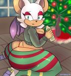  absurd_res anthro big_breasts big_butt breasts butt chiropteran christmas christmas_tree cleavage clothed clothing female hi_res holidays huge_butt mammal plant rouge_the_bat softtibbies solo sonic_the_hedgehog_(series) thong tree underwear 