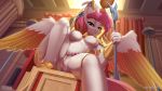  16:9 anthro breasts butt discordthege egyptian equid female friendship_is_magic genitals hasbro hi_res horn low-angle_view mammal my_little_pony nude princess_celestia_(mlp) pussy solo widescreen winged_unicorn wings 