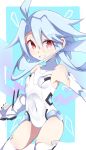  1girl absurdres ahoge bare_shoulders blush breasts elbow_gloves gloves hair_between_eyes highres leotard light_blue_hair looking_at_viewer neptune_(series) power_symbol red_eyes shimeji_wyvern short_hair_with_long_locks small_breasts smile solo symbol-shaped_pupils thighhighs white_gloves white_heart white_leotard 