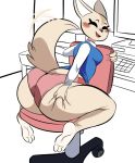  aggressive_retsuko ailurid anthro big_butt blush breasts butt butt_grab canid canine chair clothed clothing computer eyes_closed feet female fennec fenneko fox furniture hand_on_butt huge_butt inside isolatedartest mammal on_chair panties presenting presenting_hindquarters rear_view sanrio simple_background sitting sitting_on_chair small_breasts smile soles solo tongue underwear 